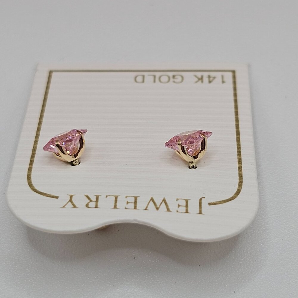 14KT Gold Square Pink Cubic Zirconia Screw Back Stud Earrings 4mm - Picture 3 of 10